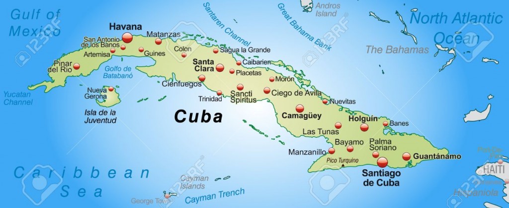 Map of Cuba as an overview map in pastel green